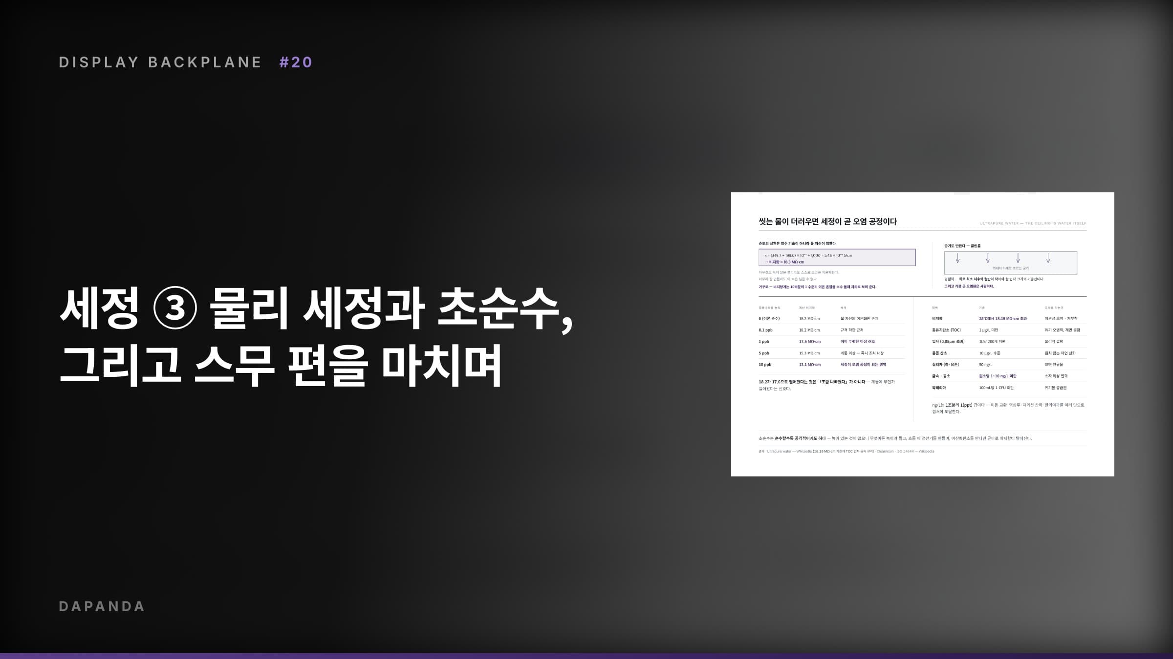 디스플레이 백플레인 공정 #20 — 세정 ③ 물리 세정과 초순수, 그리고 스무 편을 마치며