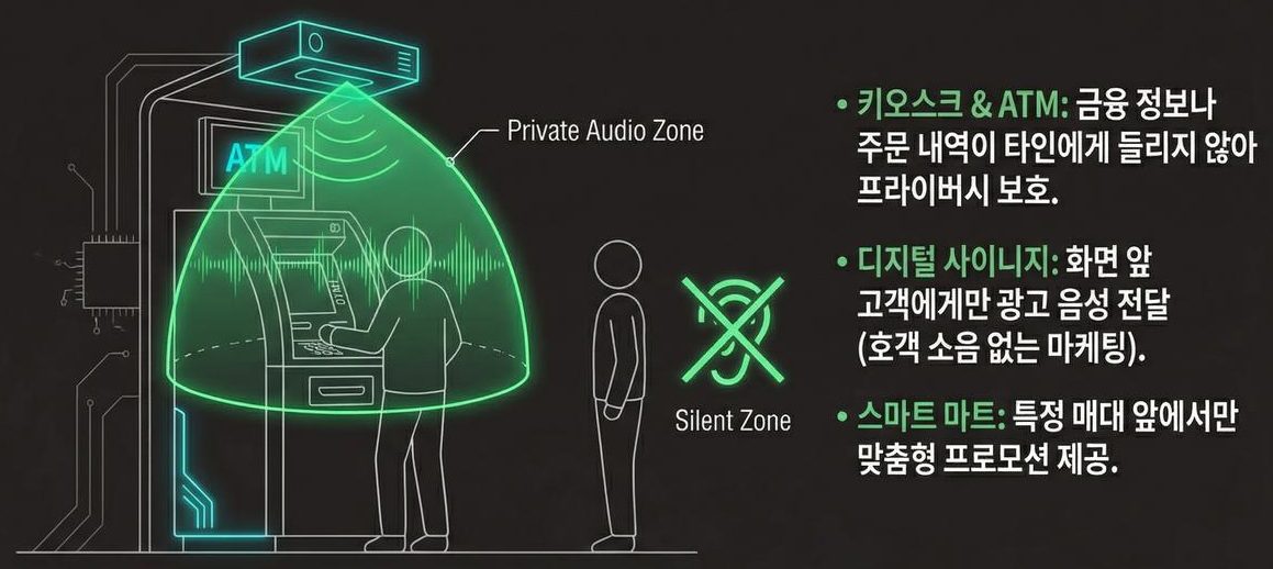 ATM 위 지향성 스피커가 만드는 Private Audio Zone — 옆 사람은 Silent Zone